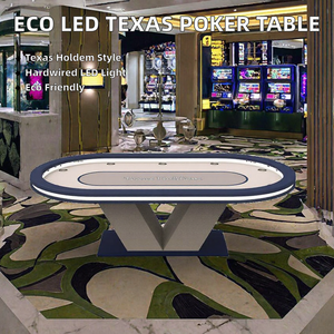 Table de poker Texas Hold'em de luxe avec LED, pieds en bois massif écologiques, table de jeu filaire pour casino et club - Product Image 2