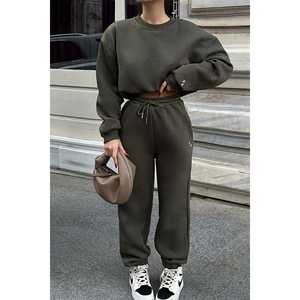 Ensemble de survêtement kaki à capuche respirant et léger, design personnalisé pour grandes tailles, idéal pour le jogging printemps/hiver - Product Image 4