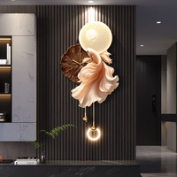 Horloge pendulaire 3D en forme de poisson rouge, avec lumières LED - une horloge silencieuse moderne à motif de poisson rouge et de lotus, adaptée au salon