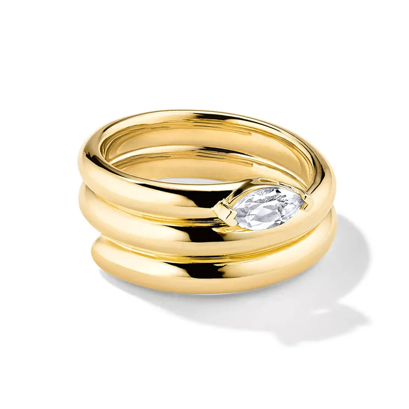 Milskye Neuester Designs chmuck 925 Sterling versilbert mit 18 Karat Gold Boa Edelstein Spulen ring