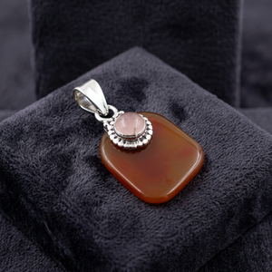 Pendentif en argent 925 Art Palace avec agate et quartz rose serti clos, charme solitaire classique pour un usage quotidien, bijoux unisexes - Product Image 3
