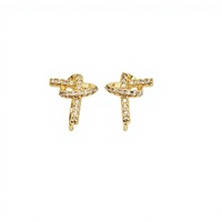 Boucles d'oreilles invisibles plaquées or 18 carats avec clip anti-moustiques, motif croix en zircon cubique, pour femmes, en cuivre écologique, sans perçage