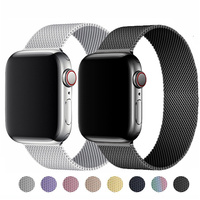 Pulseira de metal em aço inoxidável, cinta milanesa em malha com laço metálico de aço inoxidável pulseira magnética para apple watch
