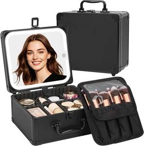 Trousse <span class=keywords><strong>de</strong></span> Maquillage en Aluminium Pliable avec 2 Plateaux, Miroir, Verrouillable, Étanche, Antichoc, Grande Capacité, Portable - Product Image 1