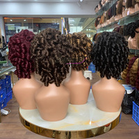 Peluca de Cabello con Cutículas Alineadas, Pelucas Bob Sin Encaje, SDD 8 Pulgadas de Color # Pelucas de Cabello Humano con Flequillo y Rizos Primaverales 99J