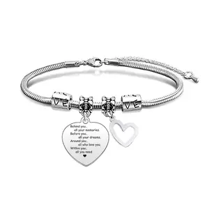 Ywganggu Custom Stainless Heart Pendant Bracelets For Engraving Exquisite Commemorative Gifts Stainless Steel Graduate Bracelets