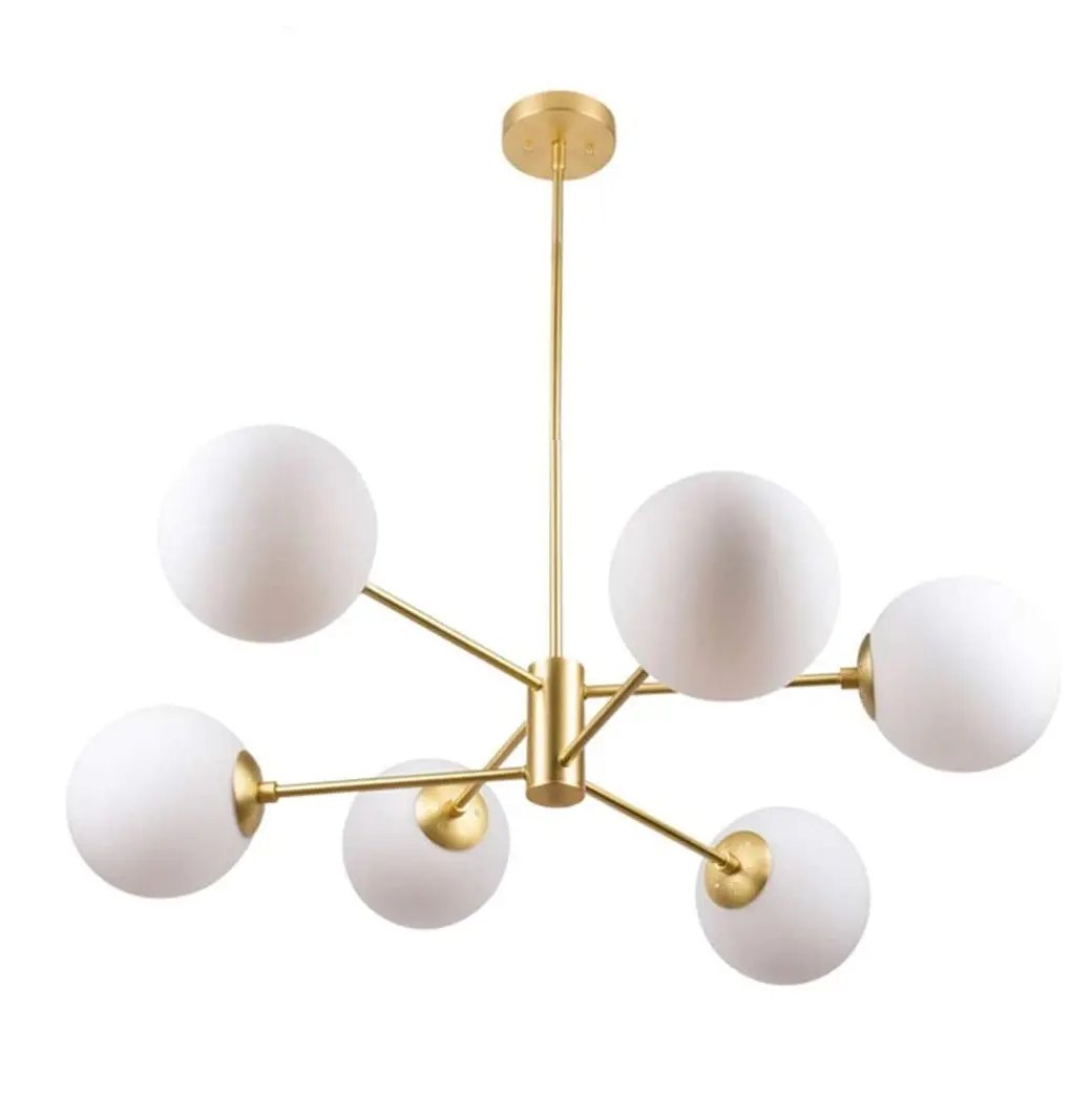 6 Lights Glass Chandelier Satin Brass Pendant Lighting Branch Molecule Magic Bean Ceiling Lamp