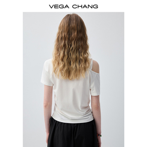 VEGA CHANG <span class=keywords><strong>T</strong></span>-<span class=keywords><strong>shirt</strong></span> bianca asimmetrica monospalla da <span class=keywords><strong>donna</strong></span> con dettaglio arricciato e coulisse, top casual slim fit - Product Image 6