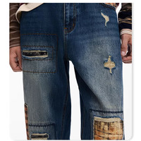 Jean droit vintage pour homme, noir, coupe slim, décontracté, 100 % coton, avec logo personnalisé, délavé et vieilli, été-automne