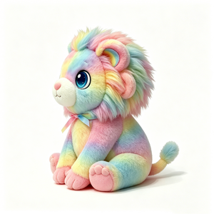 Peluche de león personalizado con efecto tie-dye suave en colores pastel de arcoíris, silueta de león de dibujos animados gordo sentado. - Product Image 4