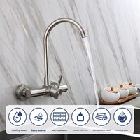 Robinet de cuisine mural chaud/froid pour le commerce extérieur, en céramique et acier inoxydable 304, rotatif, finition brossée, type clé, design moderne et minimaliste
