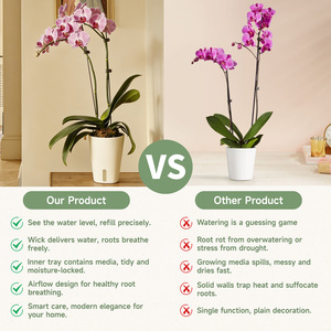 Pot de fleurs auto-arrosant de 5 pouces avec support en macramé, ensemble combiné, décoration moderne pour la maison, jardinière suspendue pour plantes d'intérieur, orchidées, herbes - Product Image 4