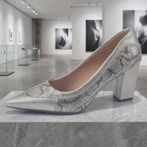 Escarpins en cuir de serpent argenté pour femmes, à bout pointu et talon bloc haut, élégants pour mariages et soirées, pour le marché africain - Product Image 2