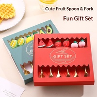 Ensemble de cuillères à fruits en acier inoxydable, design créatif et mignon, motifs de dessins animés (pastèque, fraise), pour desserts, avec boîte cadeau
