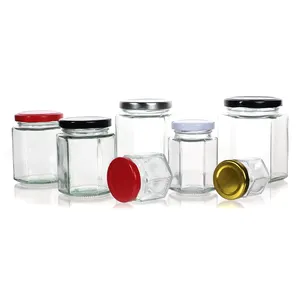 定制徽标250毫升500毫升透明购买玻璃罐蜂蜜玻璃瓶或罐