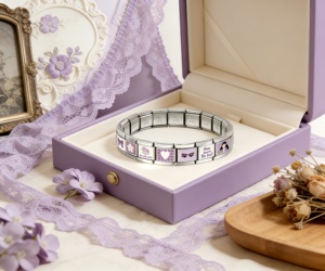 Bracelet modulaire italien pour femme, chaîne DIY, bijoux romantiques, thème violet, cadeau créatif et tendance pour la fête des mères, photo personnalisée - Product Image 2
