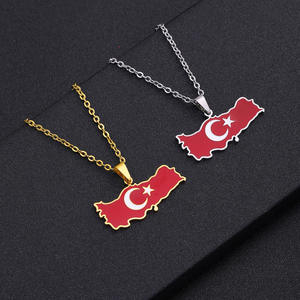 Wholesale Enameled Turkey Chain Necklace <strong>Turks</strong> Stainless Steel 18K Gold Plated Enamel Turkish National Flag Pendant - Product Image 1