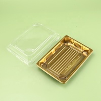 Boîte à sushi de luxe en plastique doré avec couvercle transparent, plateau rectangulaire jetable pour la restauration à emporter gastronomique