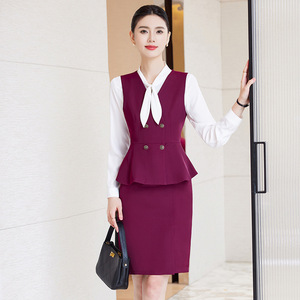 Elegant Peplum Vest Dress With Tie Neck For Professional Workwear Commuting To Work Anti Wrinkle Woven Fabric - Product Image 4