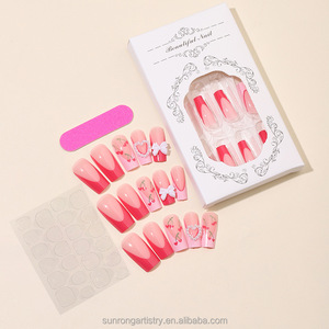 Fournisseur d'articles de nail art pour la Saint-Valentin, ongles en plastique à couverture complète, faux ongles artificiels, cœur rose, cerise, nœud, faux ongles - Product Image 5