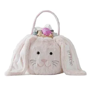 Groothandel Custom Fuzzy Lange Oren Pasen Emmer Pluche Furry Bunny Gift Bags Pasen Manden