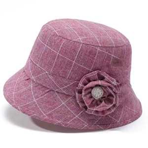Chapeau de pêcheur à carreaux pour femmes, gris, en coton et lin, protection solaire, printemps automne, chapeau de pêcheur décontracté - Product Image 4