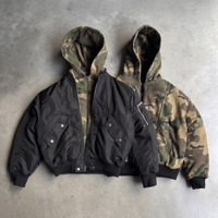 Blouson Bomber Camouflage Homme Streetwear Effet Deux Pièces, Capuche Zippée, Deux Tons, Nylon Coton, Vêtement d'extérieur, Fabrication Directe Usine, Personnalisable