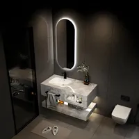 Meuble-lavabo mural de luxe moderne à double vasque en céramique avec miroir inclus pour hôtels et maisons – Vente en gros