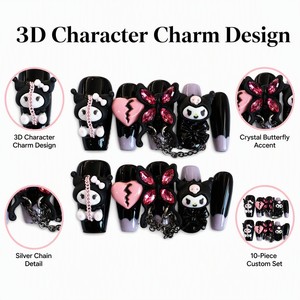 Uñas Postizas de Resina Personalizadas, Hechas a Mano, con Personajes de Dibujos Animados, Cadena de Diamantes de Imitación, Sin Pegamento, Set de Manicura para Mujer - Product Image 2