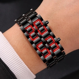 Fashion Mens Digital Lava Wrist <strong>Watch</strong> Men <strong>Black</strong> Full Metal <strong>Red</strong> Blue LED Display <strong>Watches</strong> Gifts for Male Boy Sport Creative Clock - Product Image 4