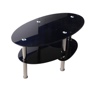Table basse ovale moderne à trois niveaux en forme de poisson, personnalisable, en verre trempé transparent noir, vente en gros pour salon et salle à manger