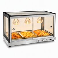 Vitrine chauffante commerciale de comptoir en acier inoxydable et verre pour poulet frit, pain et tartes