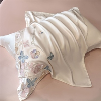 Ensemble de literie 4 pièces en soie lavée de luxe, broderie de papillons, housse de couette et drap en soie luxueux