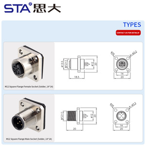 M12 kaynaklı kare flanş Metal havacılık soketli konnektör taban <span class=keywords><strong>2</strong></span> <span class=keywords><strong>3</strong></span> 4 5 6 8 12 17 Pin güneş enerjisi için - Product Image 5