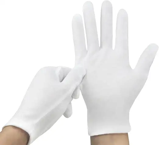 All Size White Cotton Knit 100% White Eczema Therapy Beauty White Cotton Gloves to Moisturize