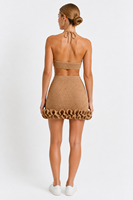 Robe en tricot pour femme avec logo personnalisé, crochetée, sans manches, col halter, mini, motif floral, mode club, été, acrylique, usine OEM & ODM