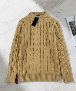 Suéter de punto 100% algodón con media cremallera, cuello simulado, tejido de cable, para hombre, casual, de invierno, transpirable, venta al por mayor, prendas de punto personalizadas - Product Image 3
