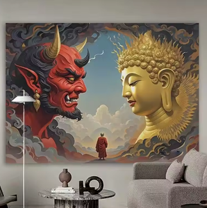 Murale Artistico Impermeabile in Stile Asiatico con Demoni e Buddha, Decorazione Personalizzata <span class=keywords><strong>per</strong></span> Soggiorno e Camera da Letto - Product Image 1