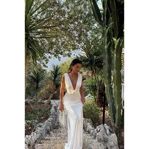 Robe trapèze blanche pour femme avec détails roses, taille empire, style simple, en polyester, pour soirée, taille XL, avec décoration en dentelle 3D - Product Image 3