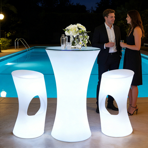 Mesa de Bar para Eventos, Discotecas, Bodas, Fiestas, Muebles de Bar para Exteriores, Mesa de Cóctel de Plástico con Luces LED - Product Image 3
