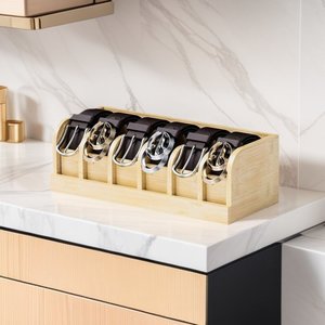 Caja de Almacenamiento de Cinturones de Bambú, Organizador de Madera con Compartimentos, Expositor de Armario, Forma Rectangular, Tipo Vertical - Product Image 5