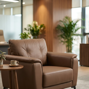 Set di Divani da Ufficio in Pelle Marrone Moderna, Arredamento per Reception Esecutiva con Gambe in Metallo per Aree d'Attesa Aziendali - Product Image 5