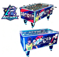 Table de baby-foot commerciale à monnayeur Arcadix AR-TB35 en bois, 2 joueurs, avec éclairage LED pour centre de jeux