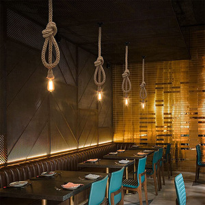 โรงงานโคมไฟจงซาน คิวฟา โคมไฟระย้าเชือกป่าน สไตล์อินดัสเทรียล สำหรับร้านอาหาร คาเฟ่ บาร์ โคมไฟห้อยเพดาน ตัวโคมทองแดง - Product Image 3