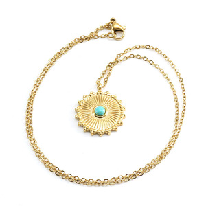 Zogxin Gold Plated Turquoise Flower Pendant Necklace Women's 18K Chain Jewelry Gift Fashion Pendant - Product Image 5
