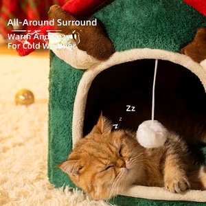Christmas <strong>Cat</strong> House Winter <strong>Warmth</strong> Thickened Closed-Style Cold-Proof Plush Tent Sleeping Nest Unpick &amp; Wash Winter - Product Image 4