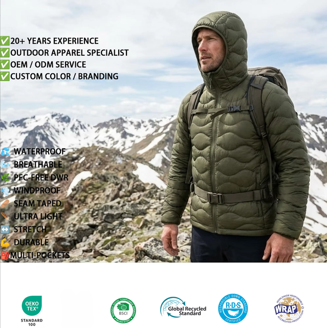 Wholesale Men's 90/10 Down Jacket Ultra Lightweight Packable Hooded Puffer Coat for Winter Outdoor Hiking