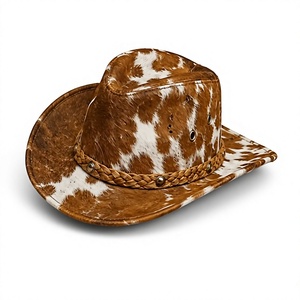 Custom Genuine Hair-On Cowhide Leather Cowboy <b>Hat</b> | <b>Western</b> Ranch <b>Hat</b> | Handmade Leather | Outdoor Four Seasons Use | OEM/ODM - Product Image 2