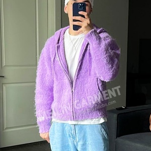 Nouveau design streetwear, sweat à capuche pour homme, pull en tricot d'hiver, sweat à capuche personnalisé à rayures, sweat en mohair moelleux - Product Image 3