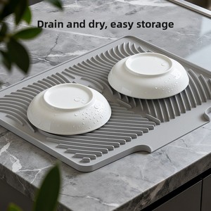 Large <b>Square</b> Silicone Counter Mat with Sloped <b>Edge</b> for Efficient Kitchen Dish Drying BPA Free Heat Resistant - Product Image 4